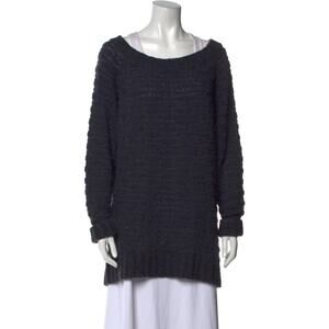 Donna Karan Navy Blue Bateau Neck Texture Knit Chunky Sweater Large Italy